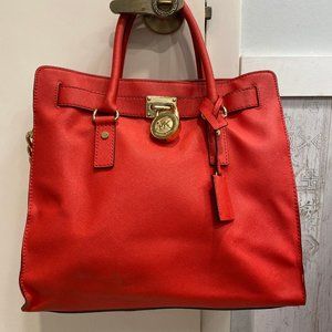 Michael Kors Red Large Hamilton Purse Tote Handbag